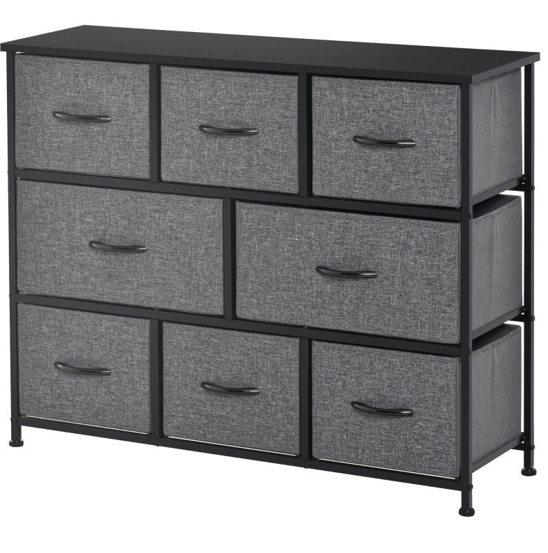 Kommode mit 8 Stoffschubladen und Metallgestell, 100x30x78,5 cm, Dunkelgrau