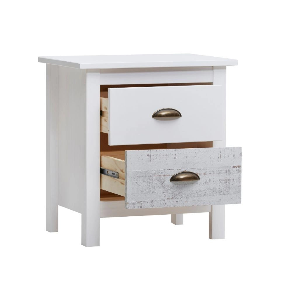 Comodino in legno massiccio bianco e grigio Romantica 46x35x49,5H – Eleganza Naturale con 2 cassetti