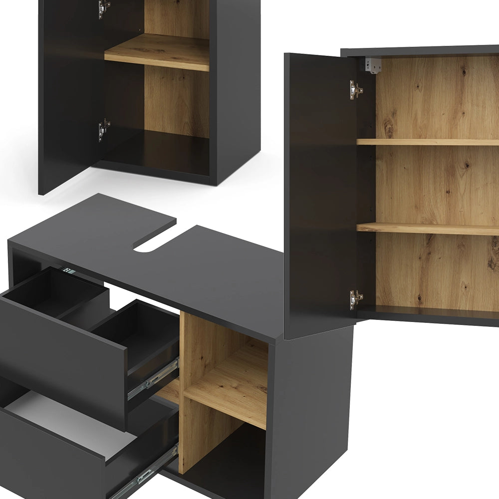 Vicco Set di mobili da bagno Antracite 3 parti, con mobile midi