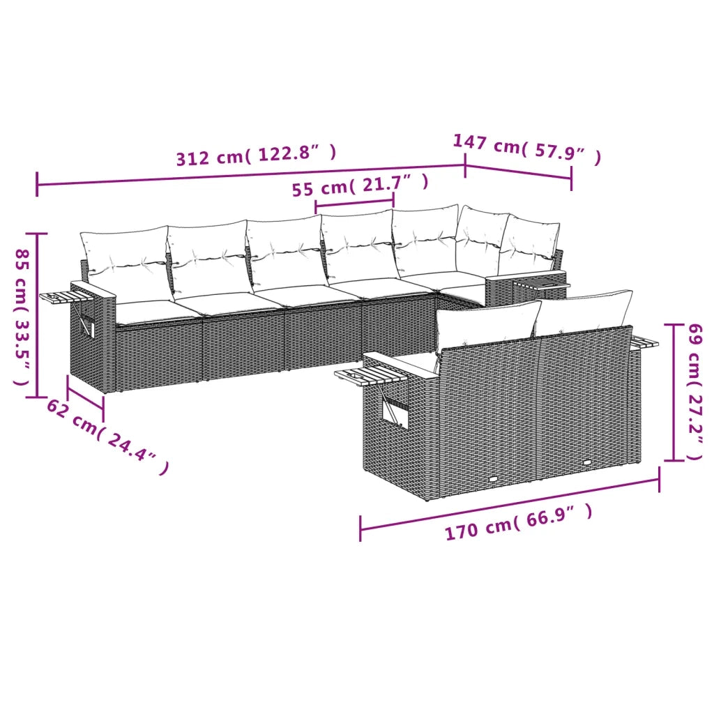 Set Divano da Giardino 8 pz con Cuscini Beige in Polyrattan 3259392