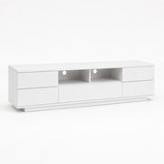Mobile Televisore Moderno Con 4 Ante 1 Anta A Ribalta 2 Vani A Vista Con Passacavi Per Soggiorno Zona Living Salotto In MDF Resistente 180 x 38 x 46 Cm Bianco