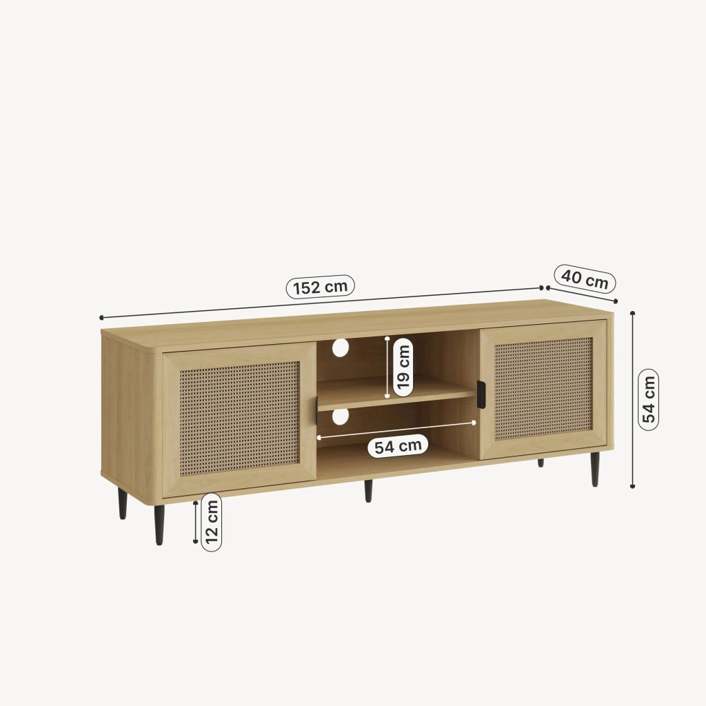 Mobile TV Lukhomso con Ante Inserto Effetto Rattan 152x40x54 cm Effetto Rovere [en.casa]