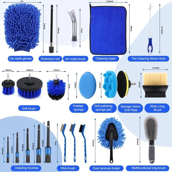 Set di pulizia auto, 27 pezzi, set di pulizia auto, motore, bicicletta interno ed esterno, set di pulizia auto completo per uso domestico, set di regalo per la pulizia auto