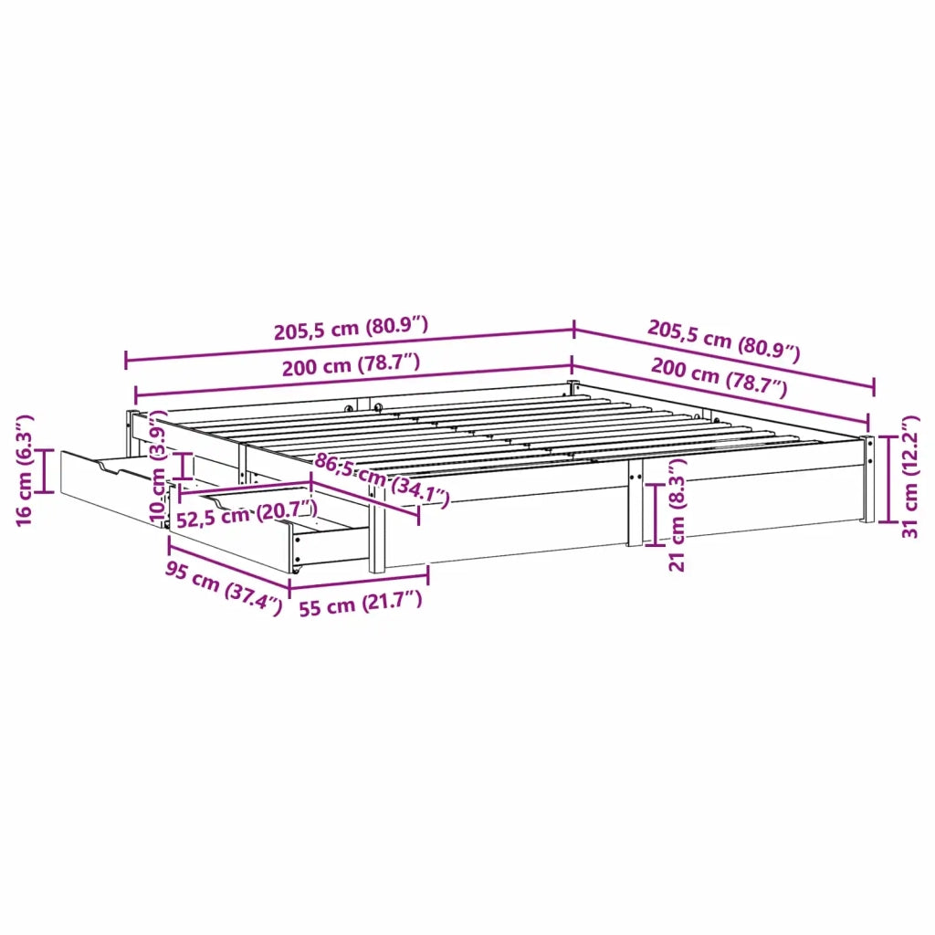 Struttura del letto con cassetto Marrone cerato 200 x 200 cm
