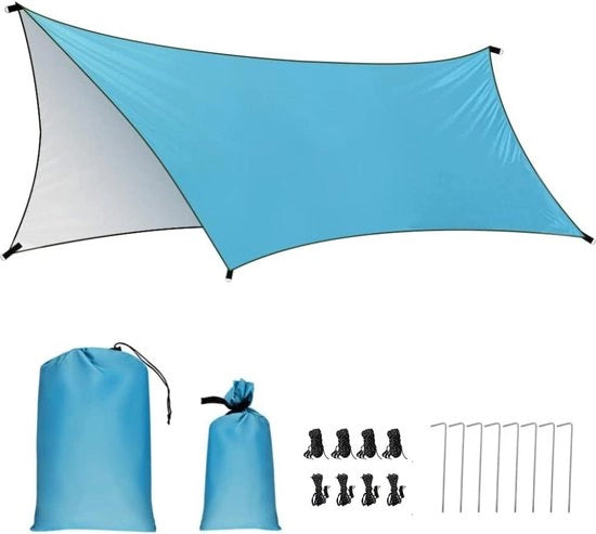 Tela Acquaparante per Tenda da Campeggio con Corda di Sostegno e Linee di Sostegno per Picnic, Escursioni, Letti a Sospensione e Tende da Campeggio Esterno Blu Verde Verde Scuro 3x3m/3x4.5m