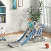 Scivolo per Bambini 18-36 Mesi in PE e PP a Tema Spaziale con Scale Antiscivolo, 157x46.5x80 cm