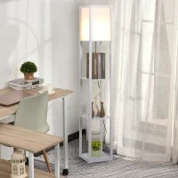 Lampada da Terra con 3 Mensole Integrate, Attacco E27 Potenza 40W, Arredamento Moderno in MDF, 26x26x160cm, Bianco