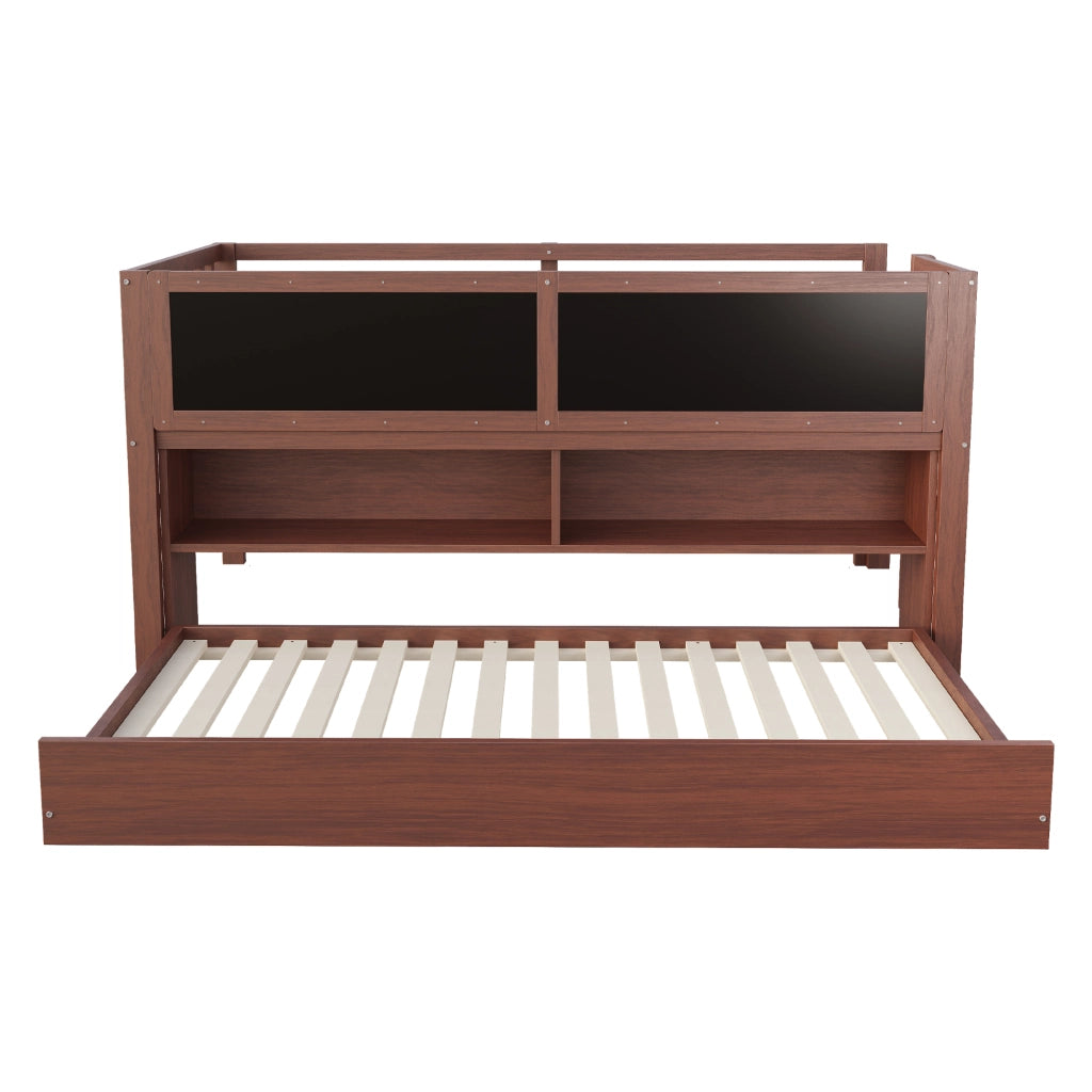 LETTO per bambini 90x200 cm con letto estraibile lavagna e vano a giorno marrone