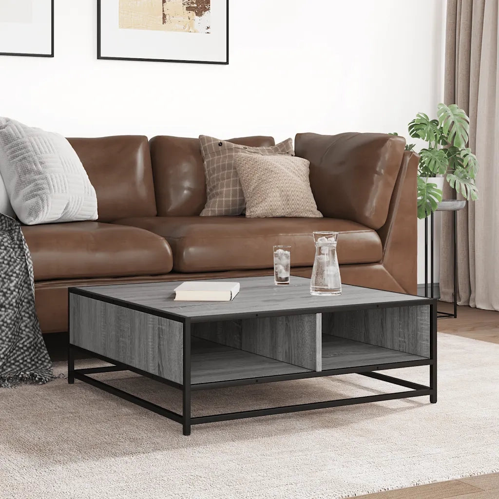 Tavolino Grigio Sonoma 80x80x30 cm in Truciolato e Metallo