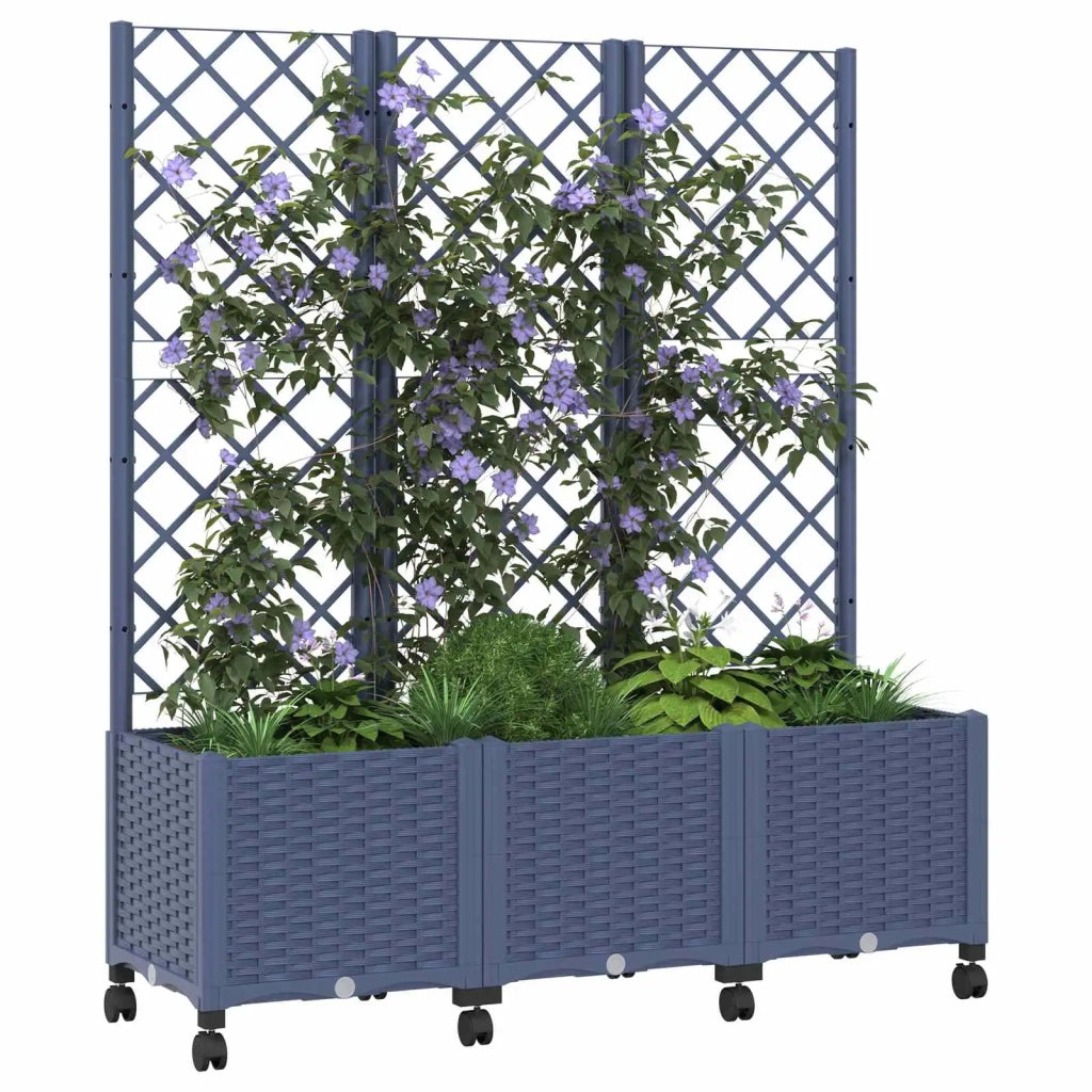 Vaso da giardino con grigliato e ruote Blu Grigio PP 3423058