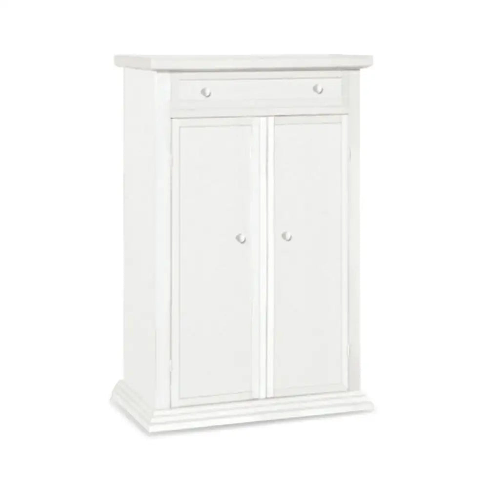 Scarpiera 1 cassetto 2 ante e 3 ripiani arte povera in legno massello e mdf con rifinitura in bianco 87x40x110 H