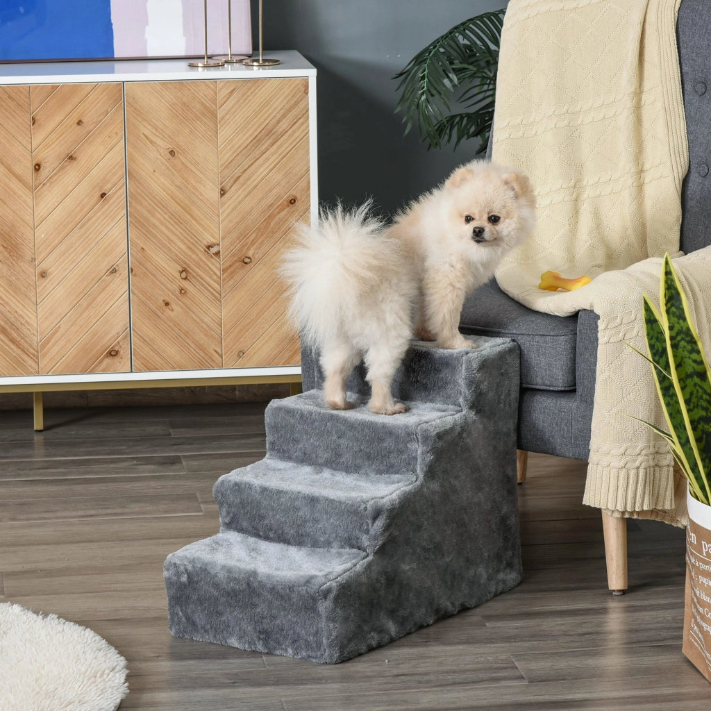 Scaletta per Cani 4 Gradini 60x35x44 cm in Flanella Sfoderabile e Truciolato Grigio chiaro
