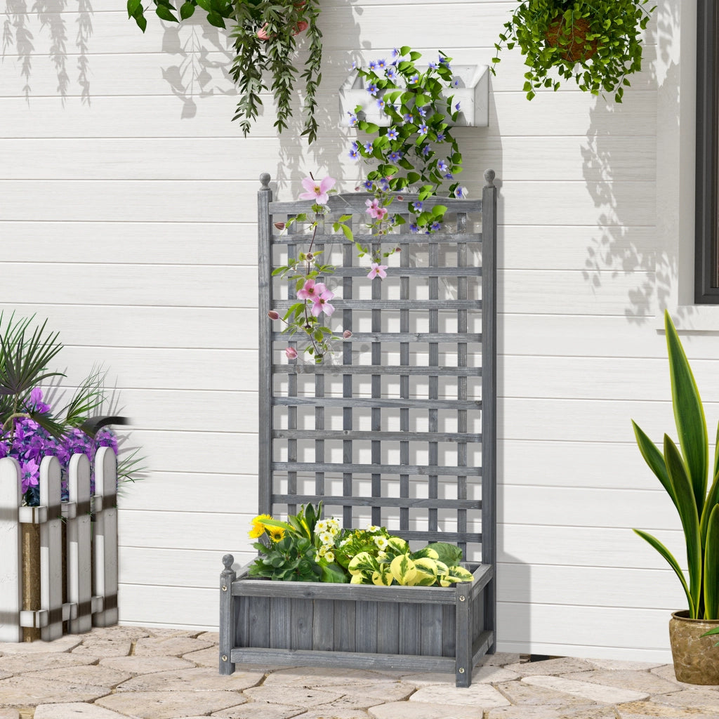 Fioriera rialzata con griglia rampicante ¨C Xylo ¨C Legno grigio 64x28x120 cm