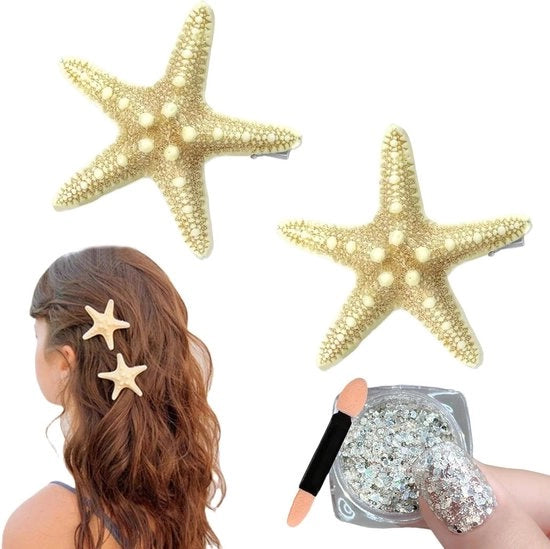 Fibbia stellare - Decorazione stellare per donne e ragazze - Accessori capelli con conchiglia per stili capelli sirena - Set da 2