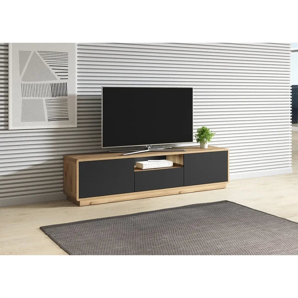 Mobile TV 180cm collezione VILLA. Colore quercia e nero opaco.
