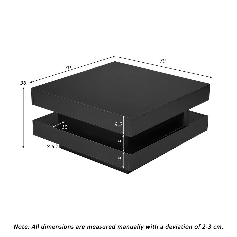 Tavolino da Caff¨¨ Quadrato con LED ¨C MINIMAL ¨C Nero, 70x70x36 cm