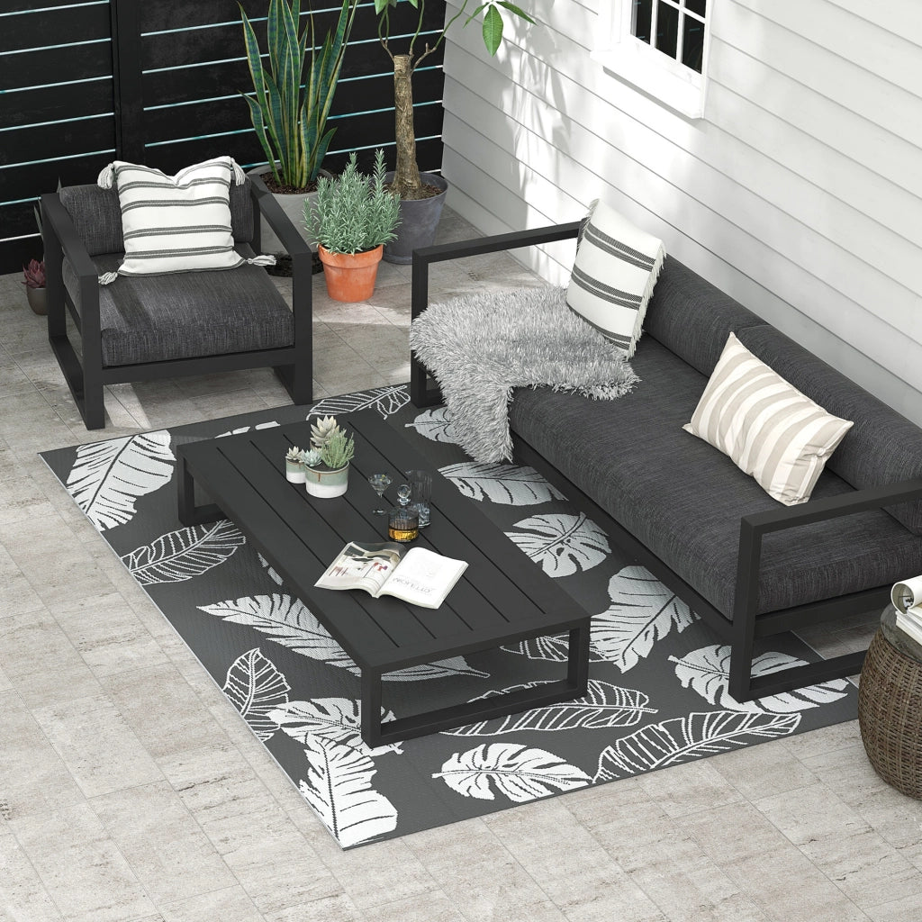 Tappeto da esterno in plastica resistente alle intemperie, 182x274 cm, design double-face per balcone e terrazzo, grigio e bianco