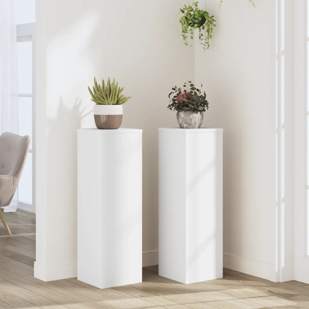 vidaXL Supporti per Piante 2 pz Bianchi 25x25x80 cm Legno Multistrato