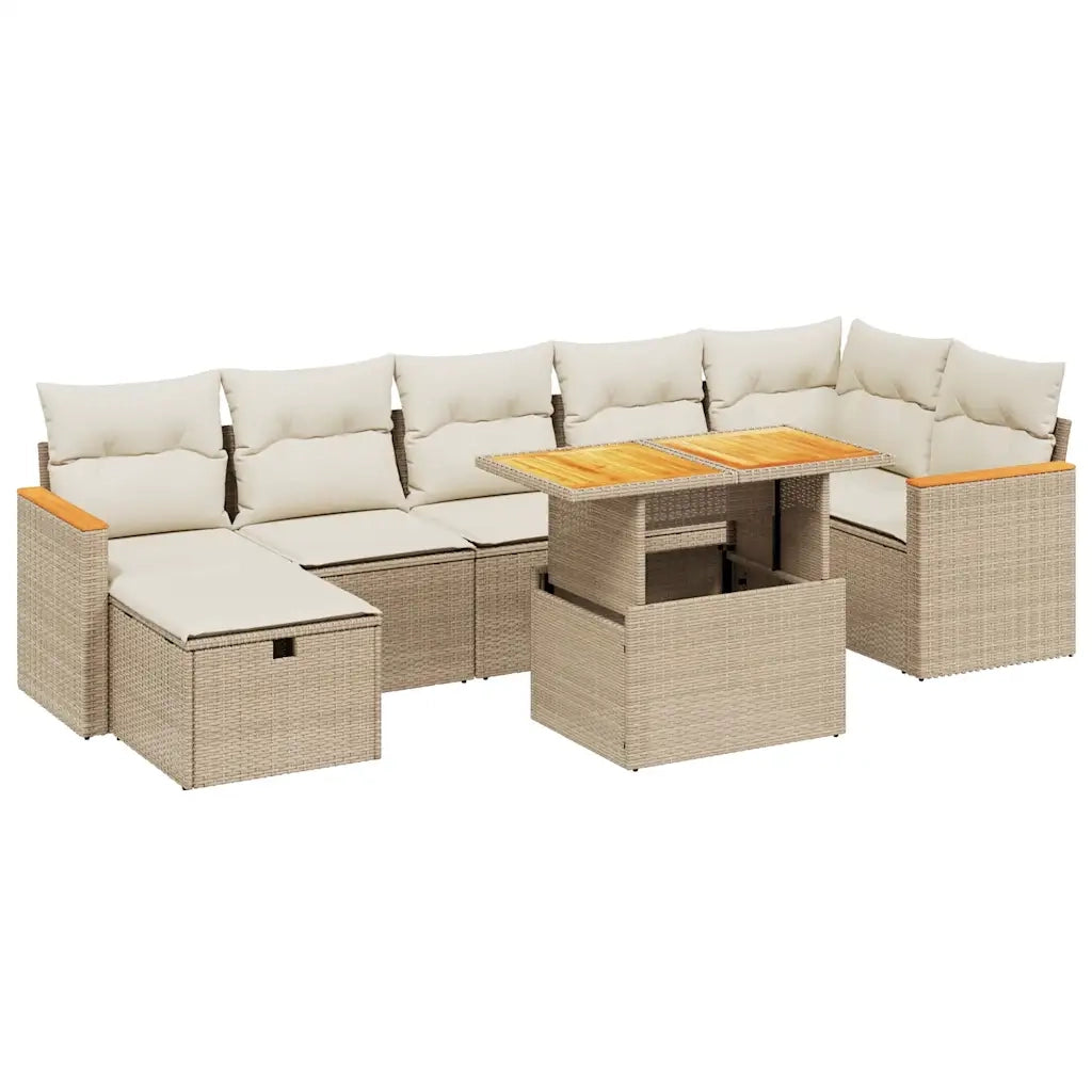 Set Divano da Giardino 8 pz con Cuscini Beige in Polyrattan 3276047
