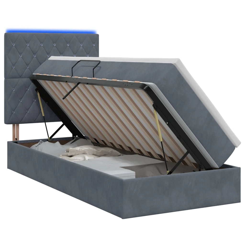 Letto con contenitore LED e materasso Grigio Scuro 100 x 200 cm 3460051