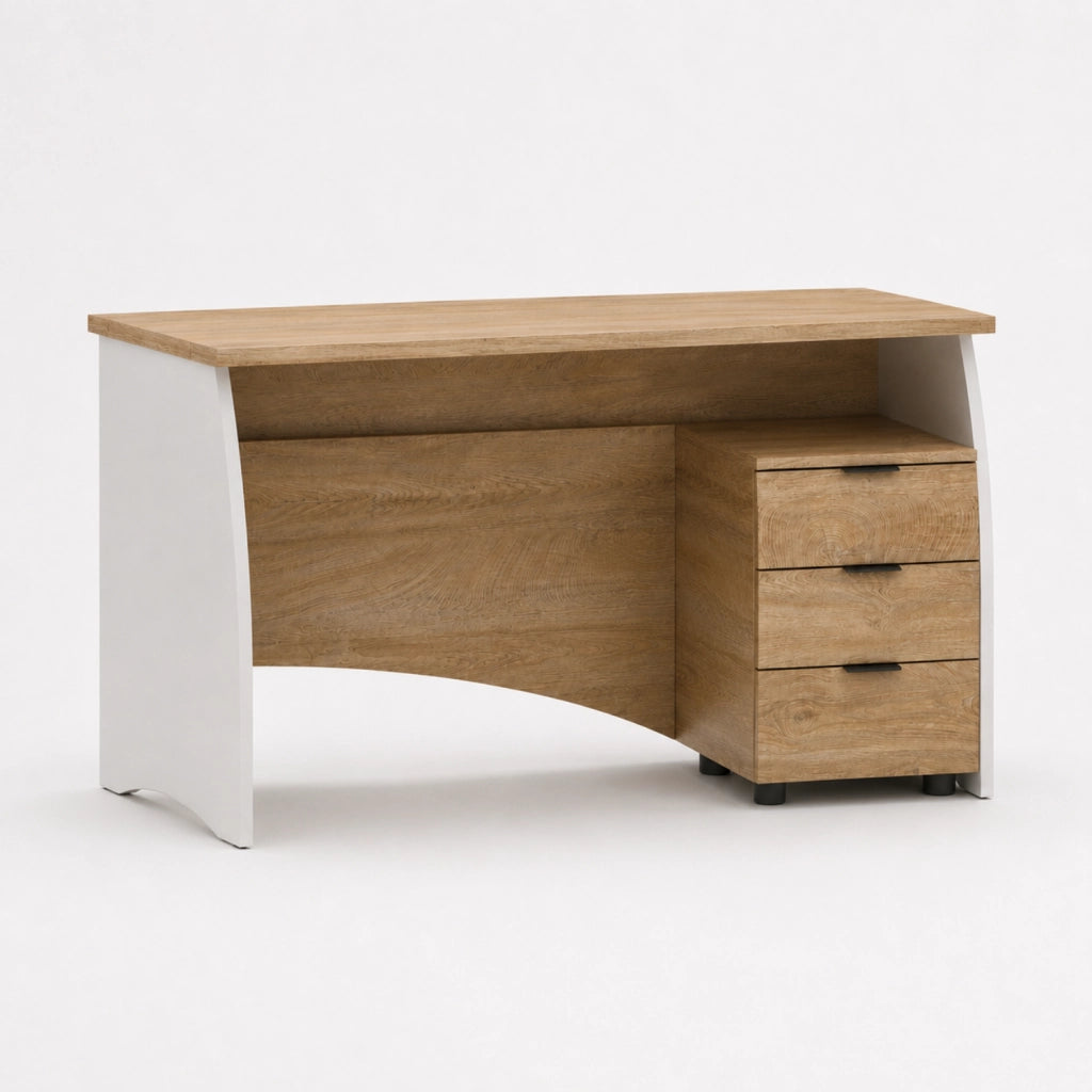 Mobile Desk  Con 3 Cassetti Scrivania Da Studio O Ufficio Scrittoio Per Soggiorno E Sala Da Pranzo 136 X 74 X 67 Cm Bianco E Rovere