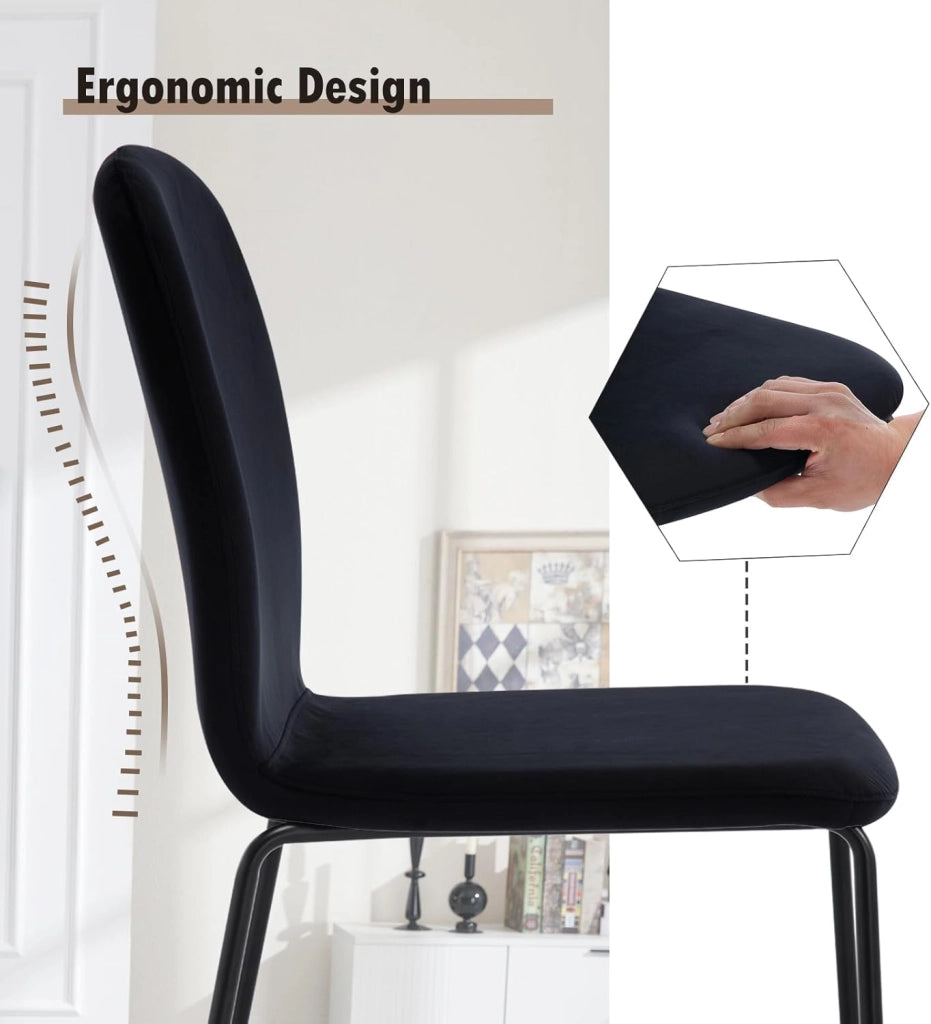 Sedie Sala da Pranzo 4 Pezzi, Sedie da Cucina, Sedie da Pranzo con Schienale, Senza Braccioli, per Soggiorno, Camera da Letto, in Velluto e Metallo, Nero, EZS41sz-4