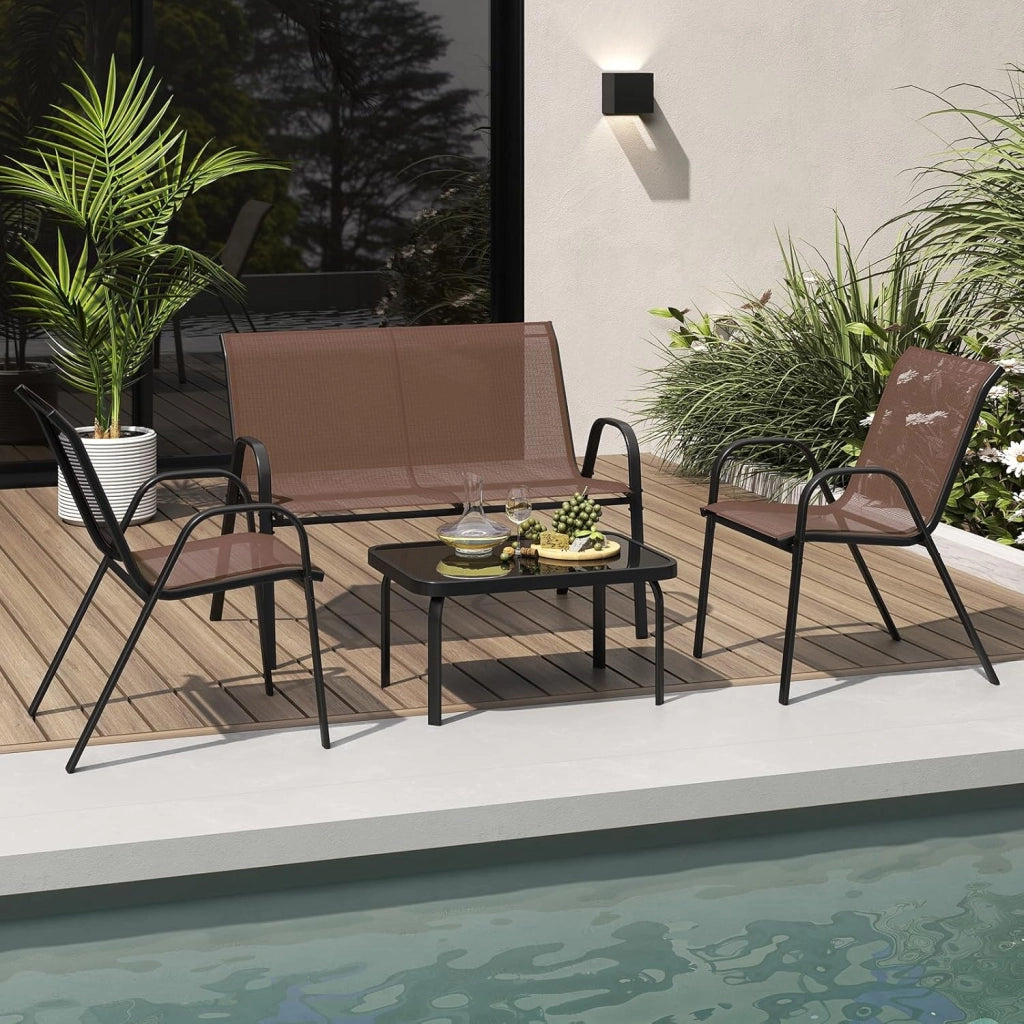 Set di 4 mobili da giardino per esterni, set di mobili da giardino, mobili da balcone, per terrazze, esterni, con tavolino da caffè e panca da giardino e 2 sedie da pranzo, set per 4 persone