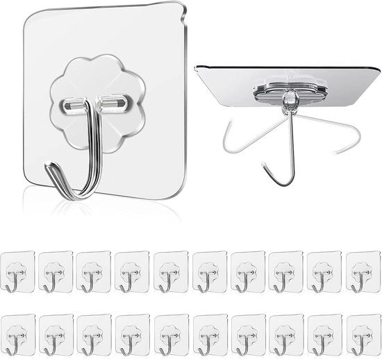 Haken da Appendi asciugamani trasparenti e inespansi, max 15Kg, impermeabili e resistenti all'olio, da applicazione veloce e da utilizzo industriale, pacchetto da 20 pezzi per applicazione su plafoni di bagno, cucina e utility.