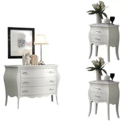 Gruppo 1 cassettiera 2 comodini bombati legno shabby bianco maniglia cromata - Mobili 2G