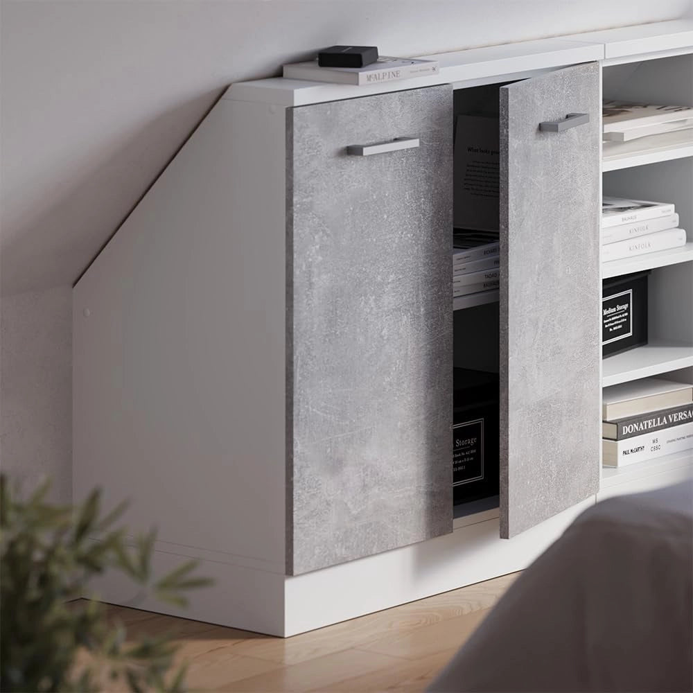 Mobile sottotetto Rion, Cemento/Bianco, con 2 porte