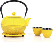 Teiera Vintage con Filtro Removibile e Sostegno Giallo - Set di Tè con Teiera Separata