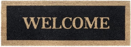 Mat di cocco, piccolo, per interni, mat di protezione dallo sporco, naturale, mat di cocco, Welcome, antiscivolo, per ingresso, per terrazza, 27 x 70 cm