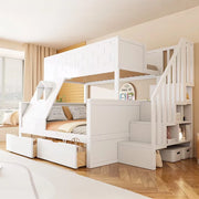 LETTO a castello con scala, cassetti e finestra 90x200/140x200 cm Bianco