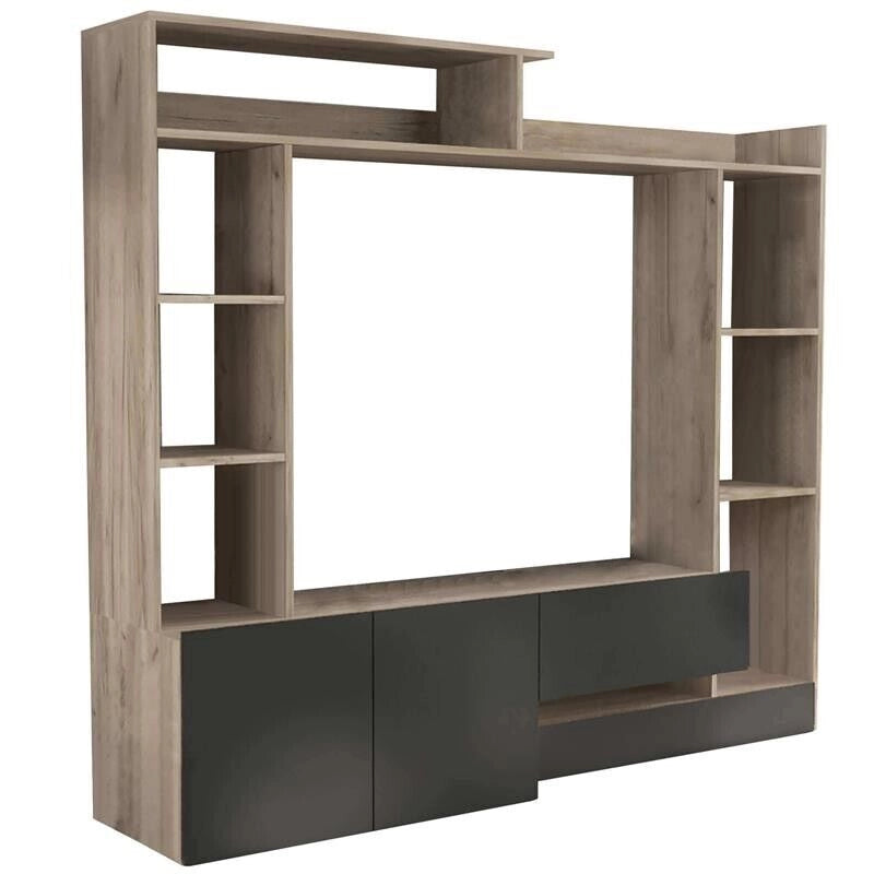 PARETE SOGGIORNO ENTRY ANTRACITE E OLMO 180 X 28/40 X H165 CM