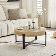 Tavolino da Caff¨¨ Rotondo ¨C MINIMAL ¨C MDF Effetto Legno, Metallo Nero, ?68 cm