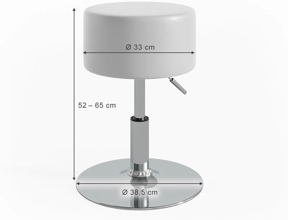 Sgabello Design, Bianco, 33.5 x 67 cm per tavolo da toeletta, regolabile in altezza con rivestimento in similpelle resistente