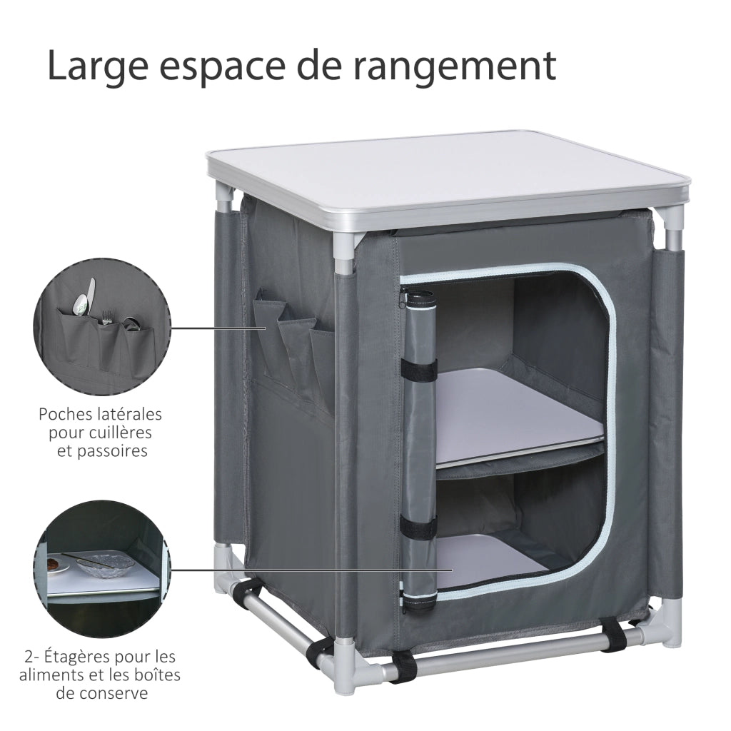 Mobile da cucina pieghevole ¨C Xylo ¨C 2 ripiani alluminio e tessuto Oxford 60x49x70cm grigio