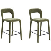 Set di 2 sgabelli da bar in ciniglia, colore verde, completamente imbottiti con schienale curvo, per sala da pranzo