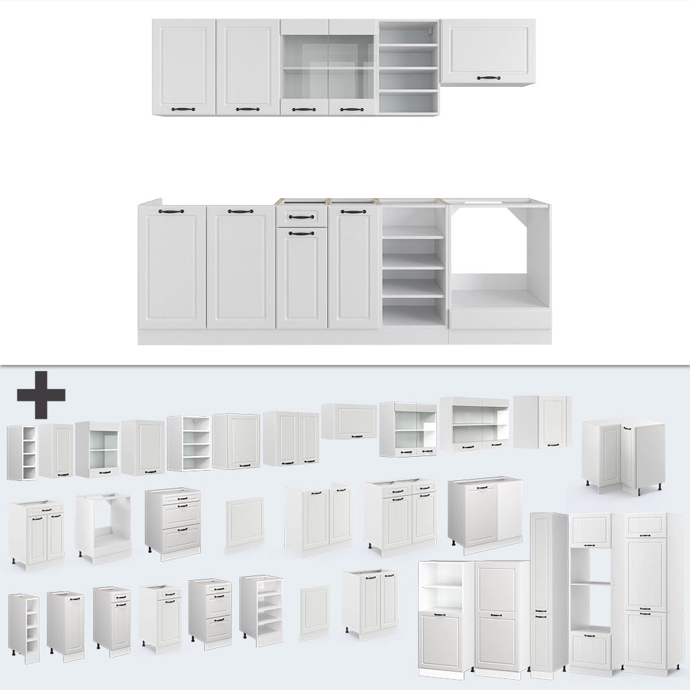 Cucina componibile R-Line Bianco rustico/Bianco 240 cm senza piano di lavoro Vicco