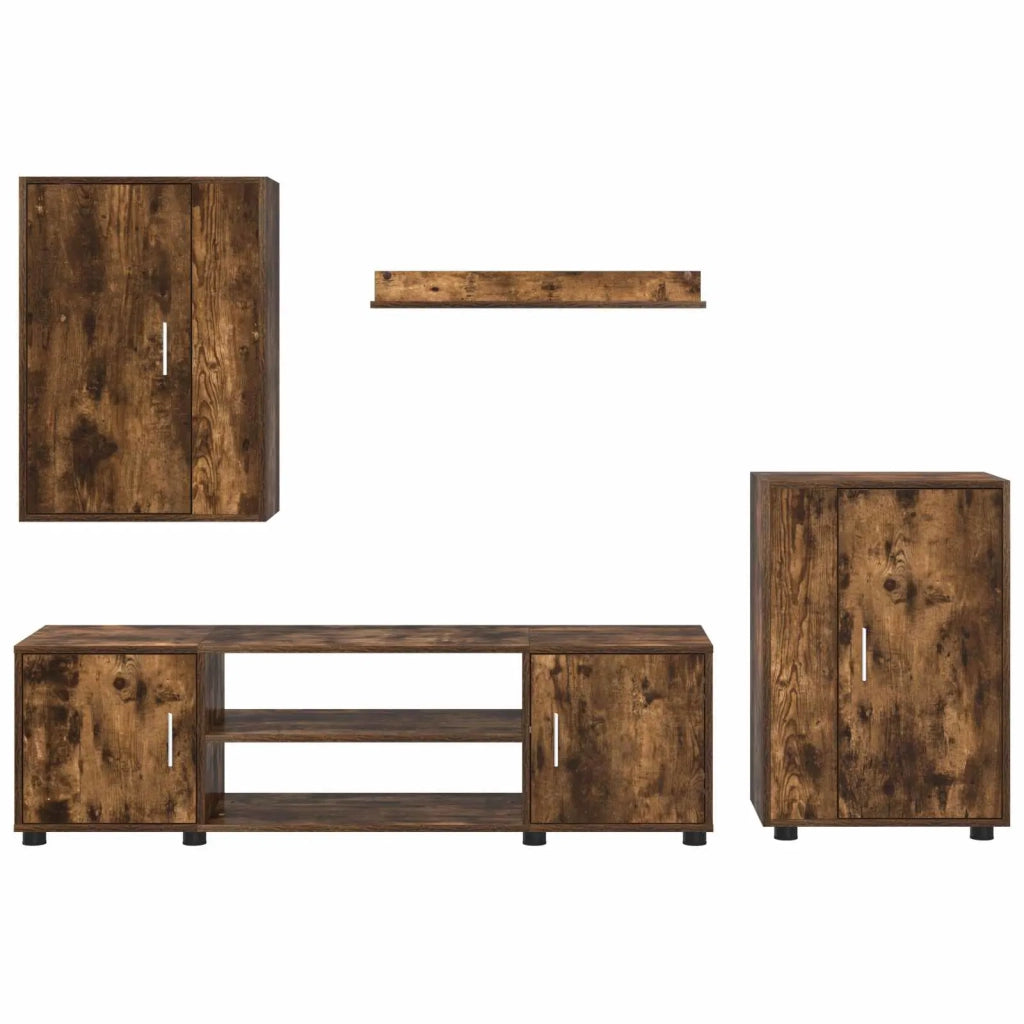 Set mobile TV 4 pz | Armadietto TV | Mobile Porta TV Rovo affumicato Legno multistrato