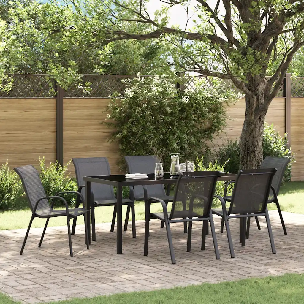 Sedie da Giardino Impilabili 6 pz in Tessuto Textilene Nero 318783