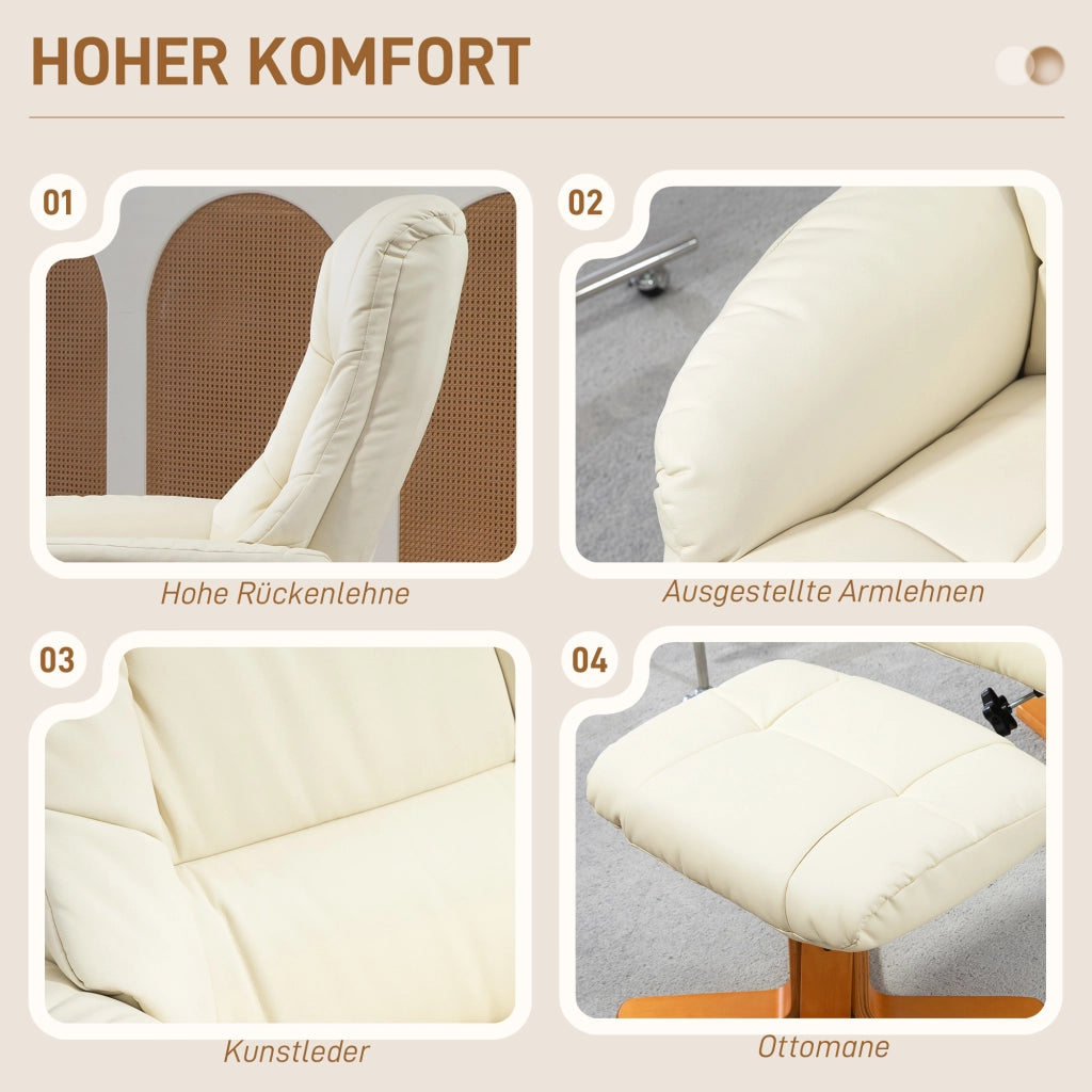 POLTRONA Relax con poggiapiedi 71x84x102 cm Bianco crema Legno