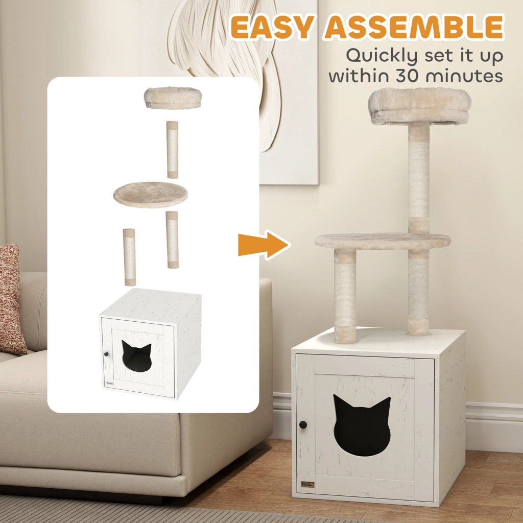 Tiragraffi per Gatti con Lettiera Nascosta ¨C Xylo ¨C 129 cm Crema 2-in-1