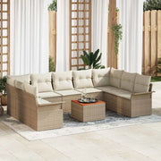 Set Divano da Giardino con cuscino 10 pcs Beige polyrattan