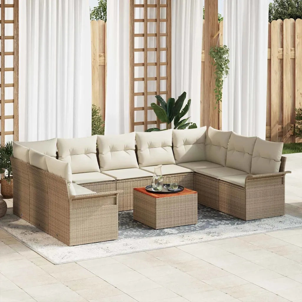 Set Divano da Giardino con cuscino 10 pcs Beige polyrattan