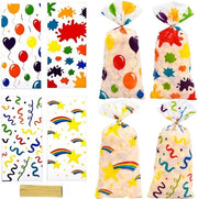 200 confezioni di sacchetti trasparenti, 27,5 x 12,5 cm, con 200 nastri di nastro, sacchetti in plastica, piccoli, sacchetti di cellofa, per compleanni di bambini, feste, matrimoni, compleanni