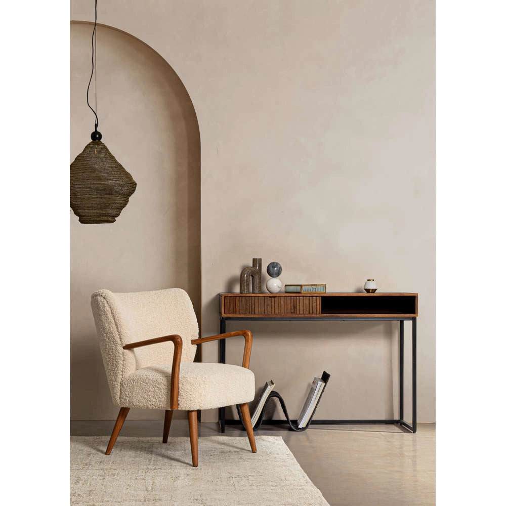 Poltrona Arredo in Legno e Tessuto Bianco Vintage Moritz Bizzotto
