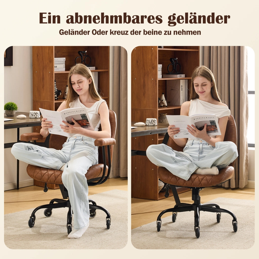 Sedia da ufficio ergonomica con altezza regolabile e rotelle per pavimenti diversi in pelle marrone 56 × 58 × 33 cm