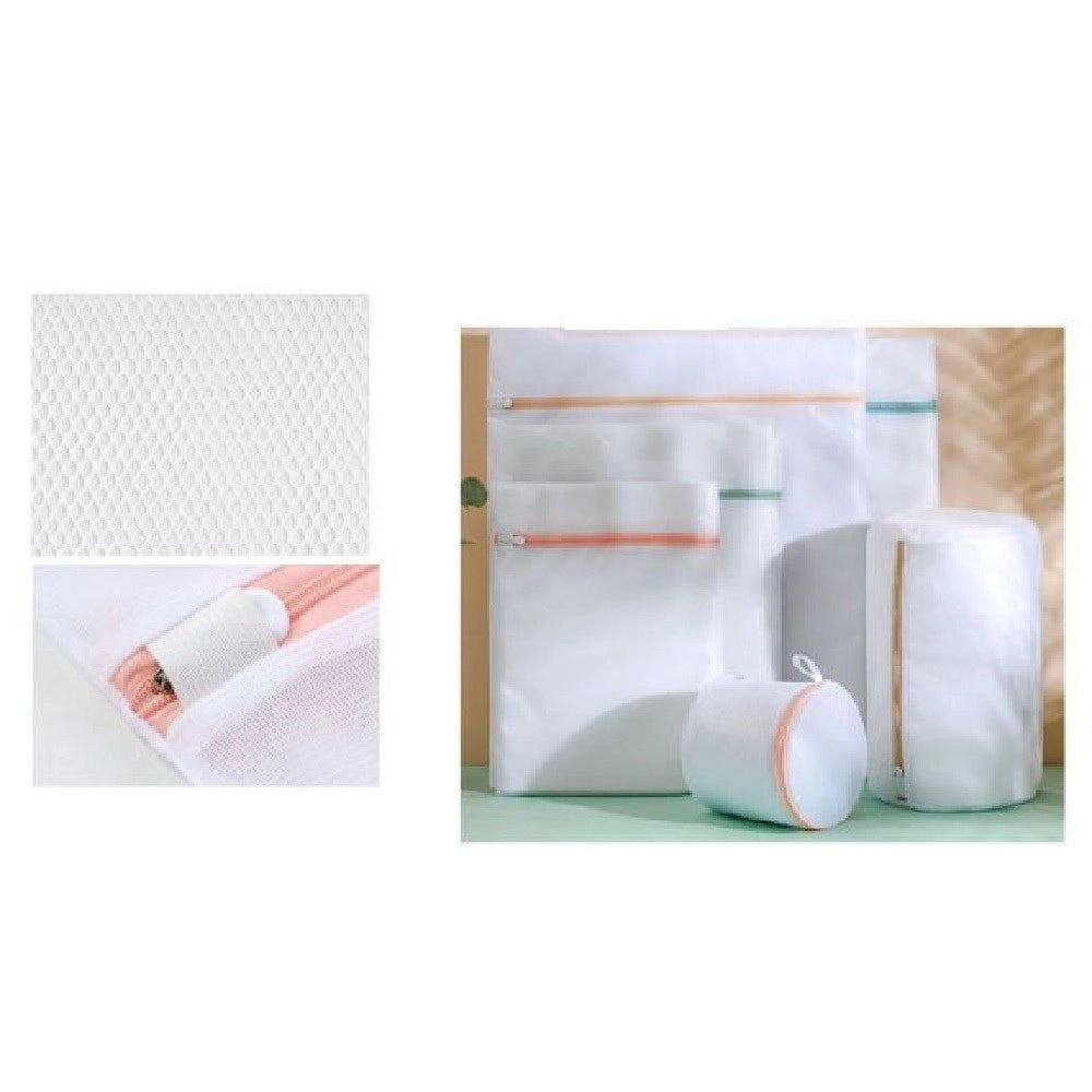 Trade Shop - Set 2 Pz Sacchetto Lavaggio A Rete Con Cerniera Biancheria Tondo 22x33cm 58137 -