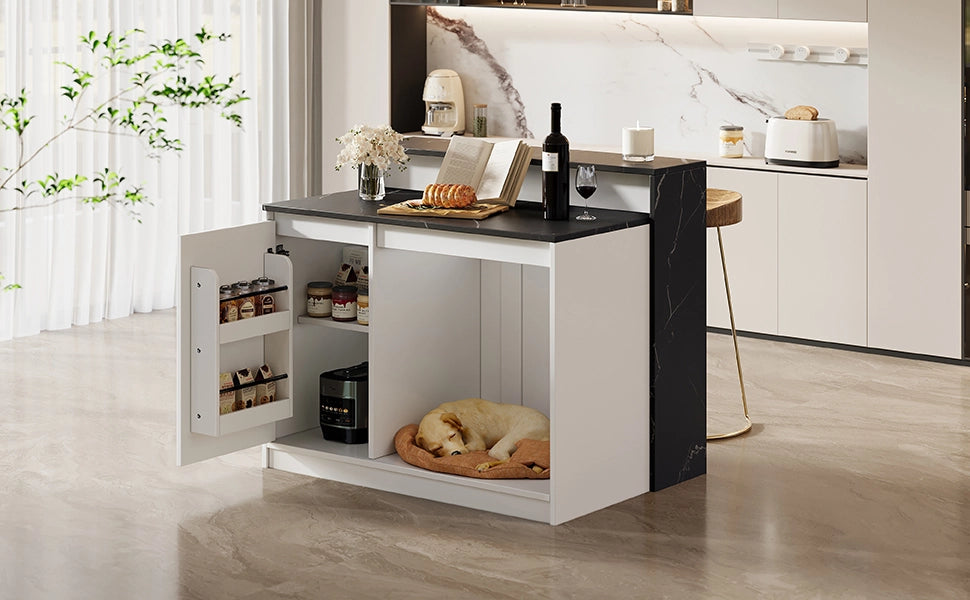 TAVOLO Cucina multifunzionale 120x80x100 cm MDF e Melammina Nero Bianco